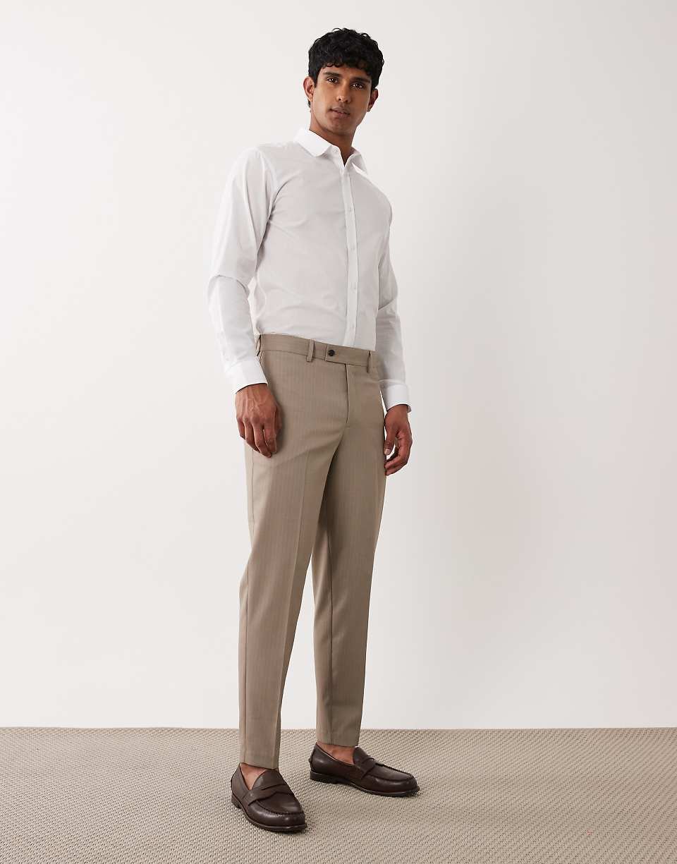 Pantalon ajusté fuselé à fines rayures - Taupe