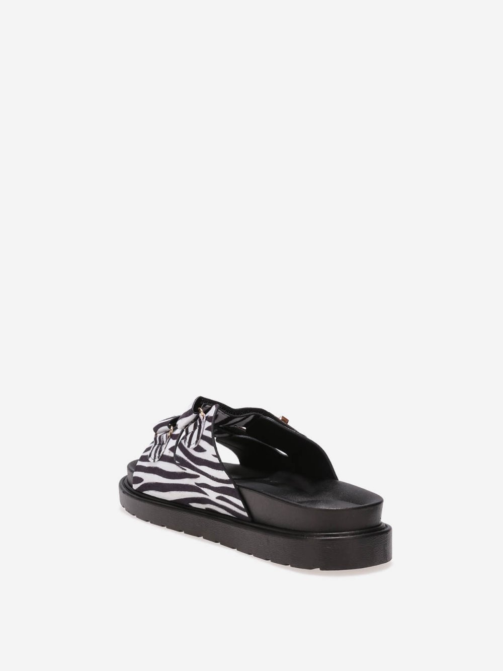 Black and white platform mules with straps