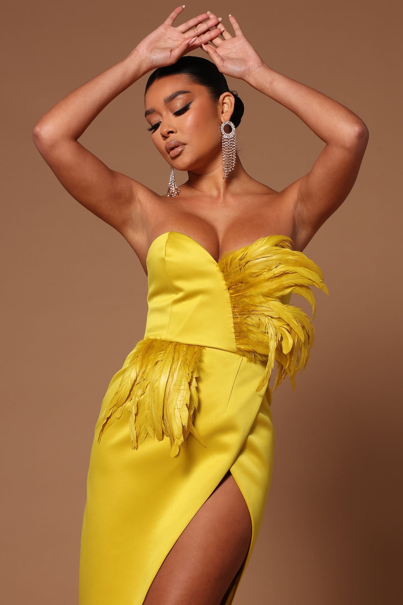 Asymmetric feather maxi dress