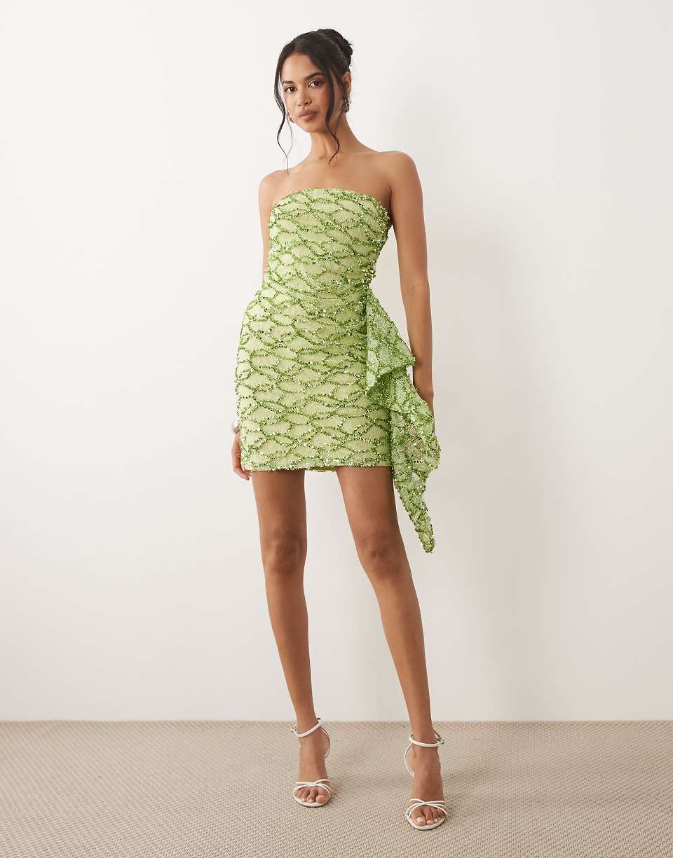 Sequinned lace bandeau mini dress