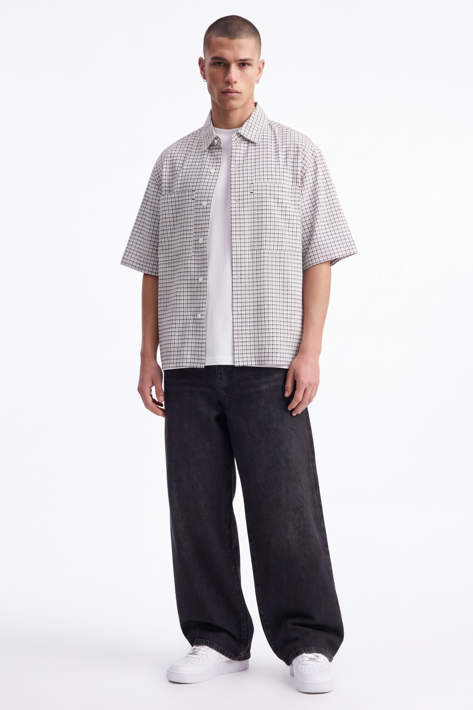 Chemise seersucker b carreaux w khyaTa b loun akhor