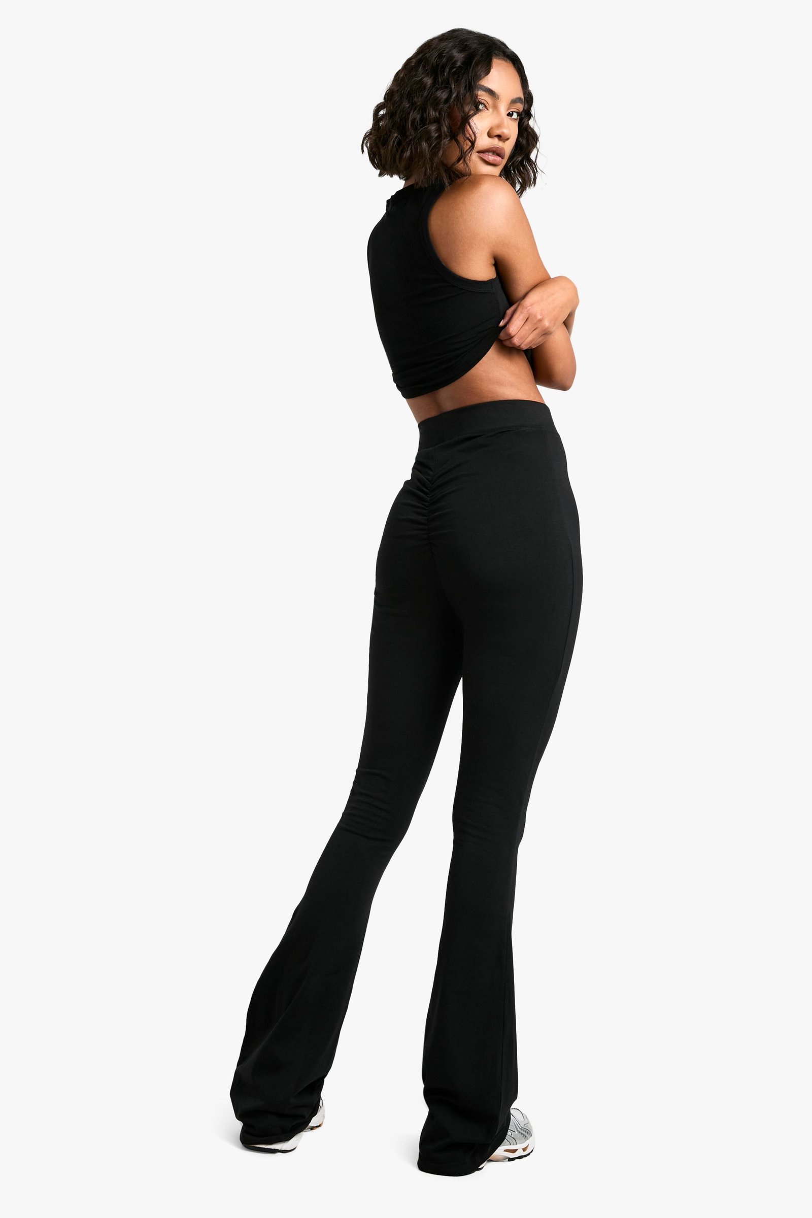 Pantalon évasé taille haute f jersey d 9oton b détails froncés li kaynhto l'jsm