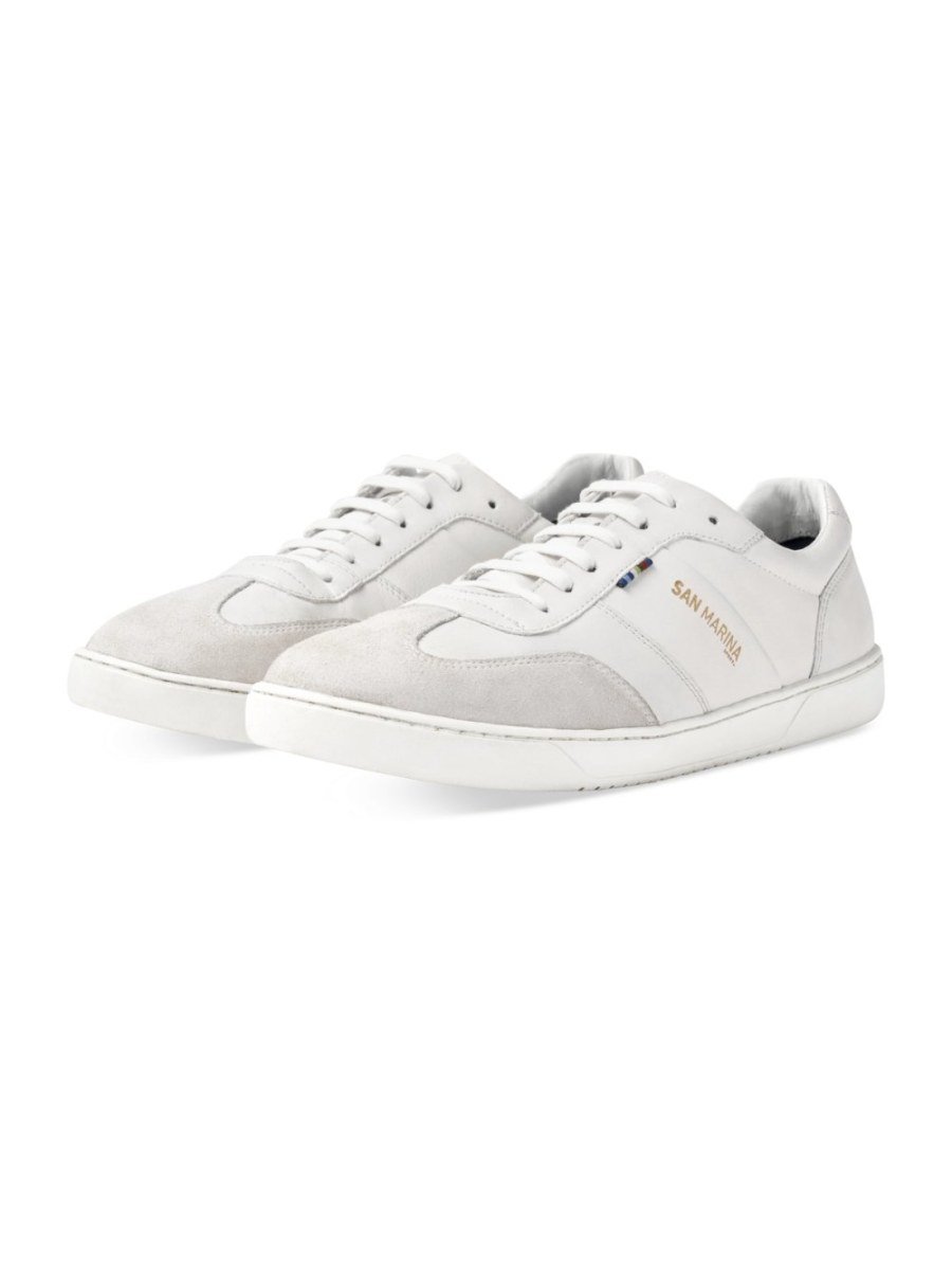White retro mixed-texture sneakers