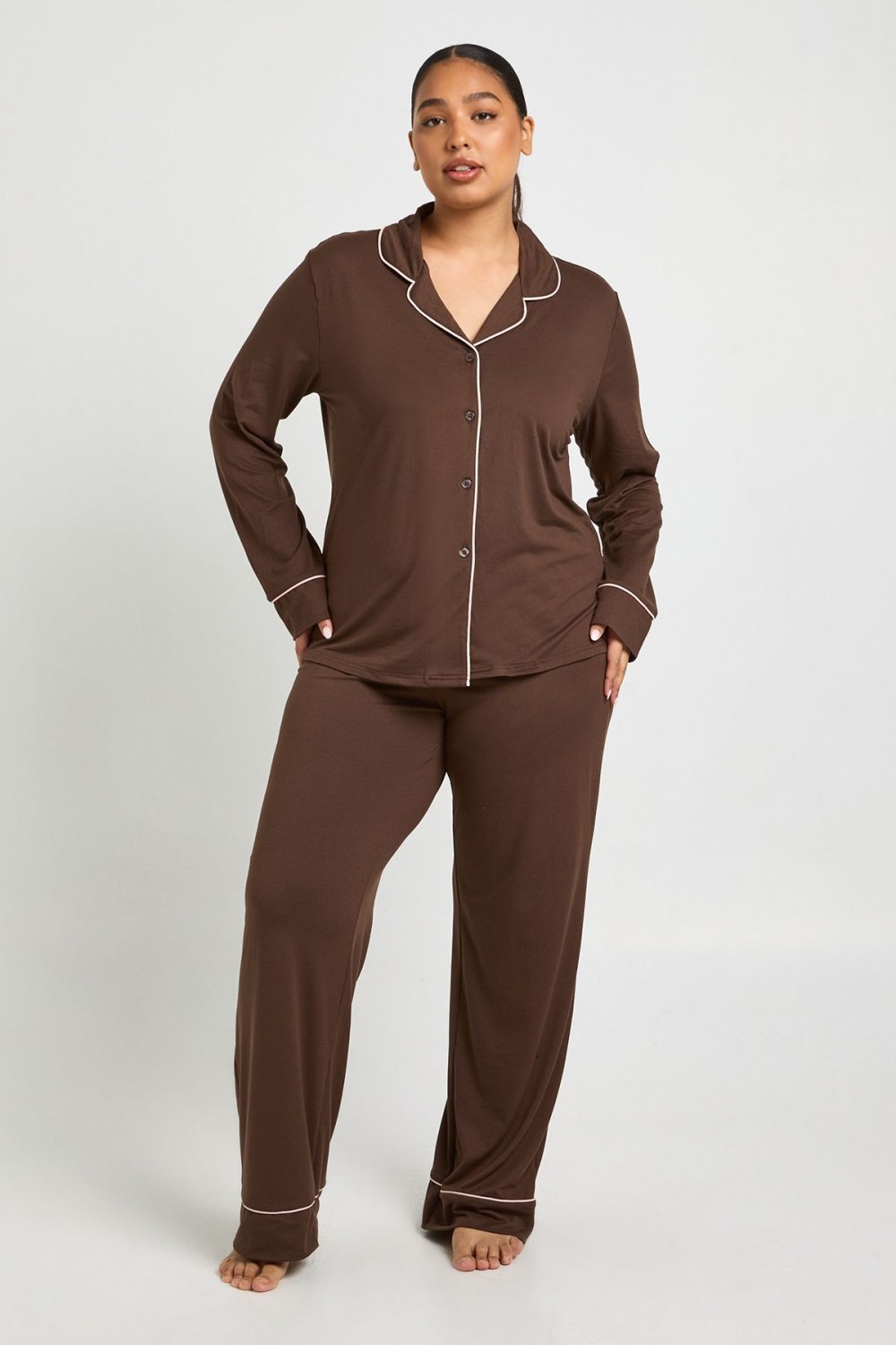 Shirt pyjama set with piping - Plus size