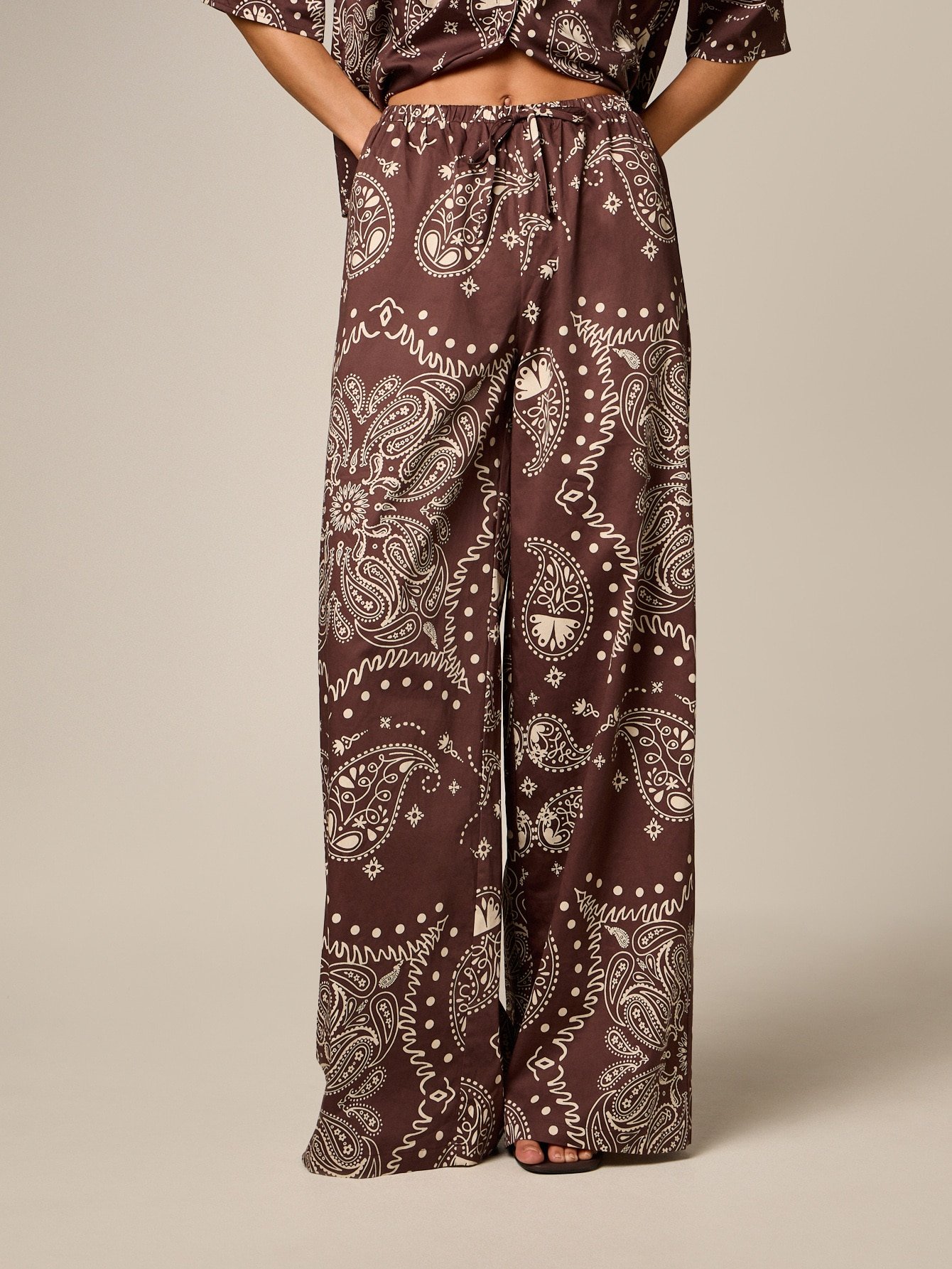 Pantalon Large Taille Haute À Imprimé Cachemire
