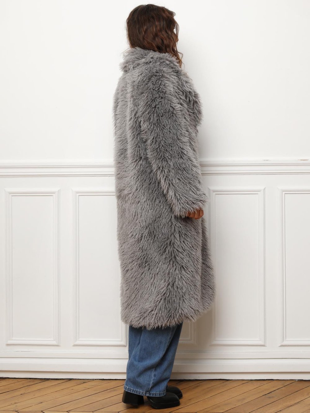 Manteau large b fausse fourrure gris