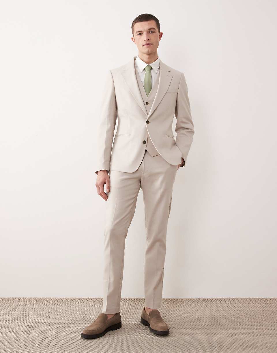 Veste de costume ajustée en lin majoritaire - Taupe