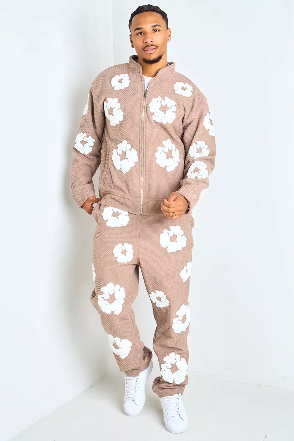 Brown quilted floral tracksuit