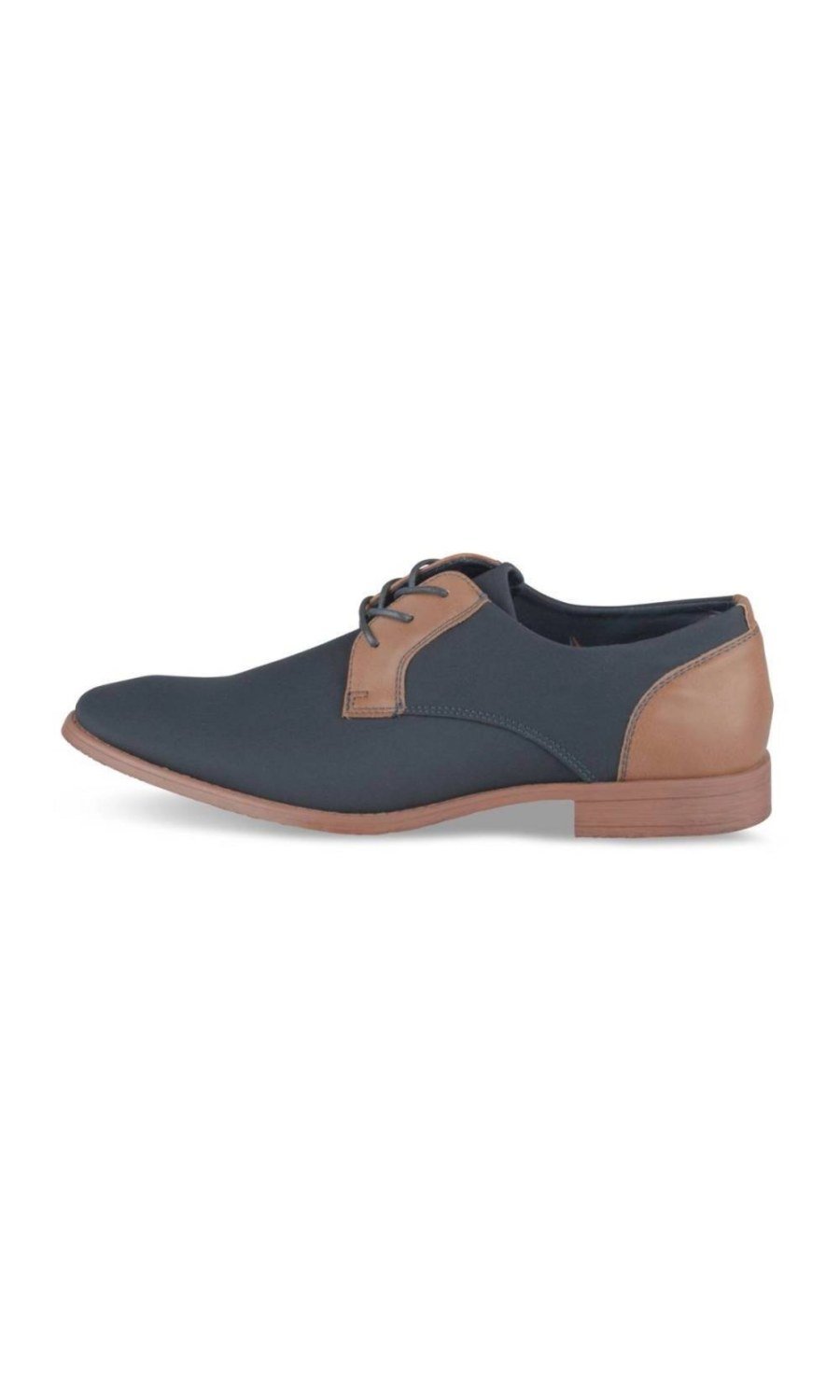 Derbies bi-matière talon camel bleu marine