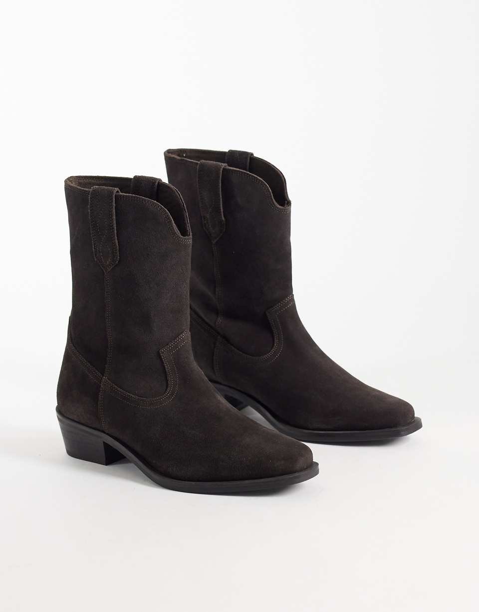 Bottes à enfiler à talon cubain en daim - Marron