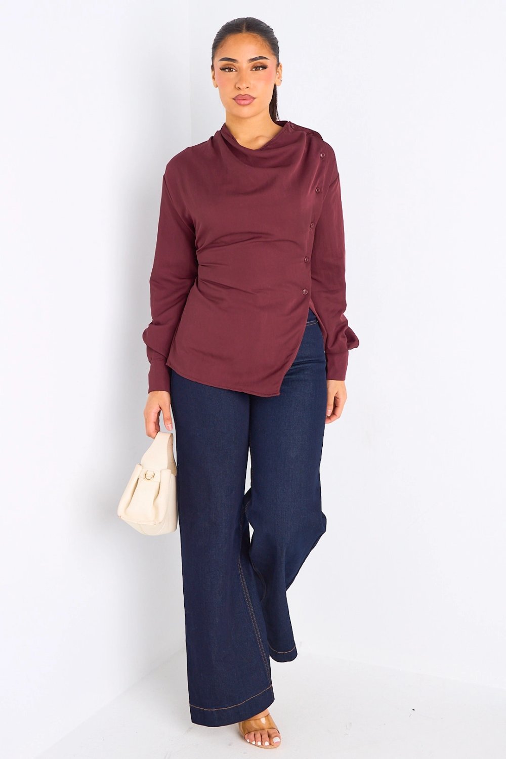Chemise cintrée ceinturée bordeaux