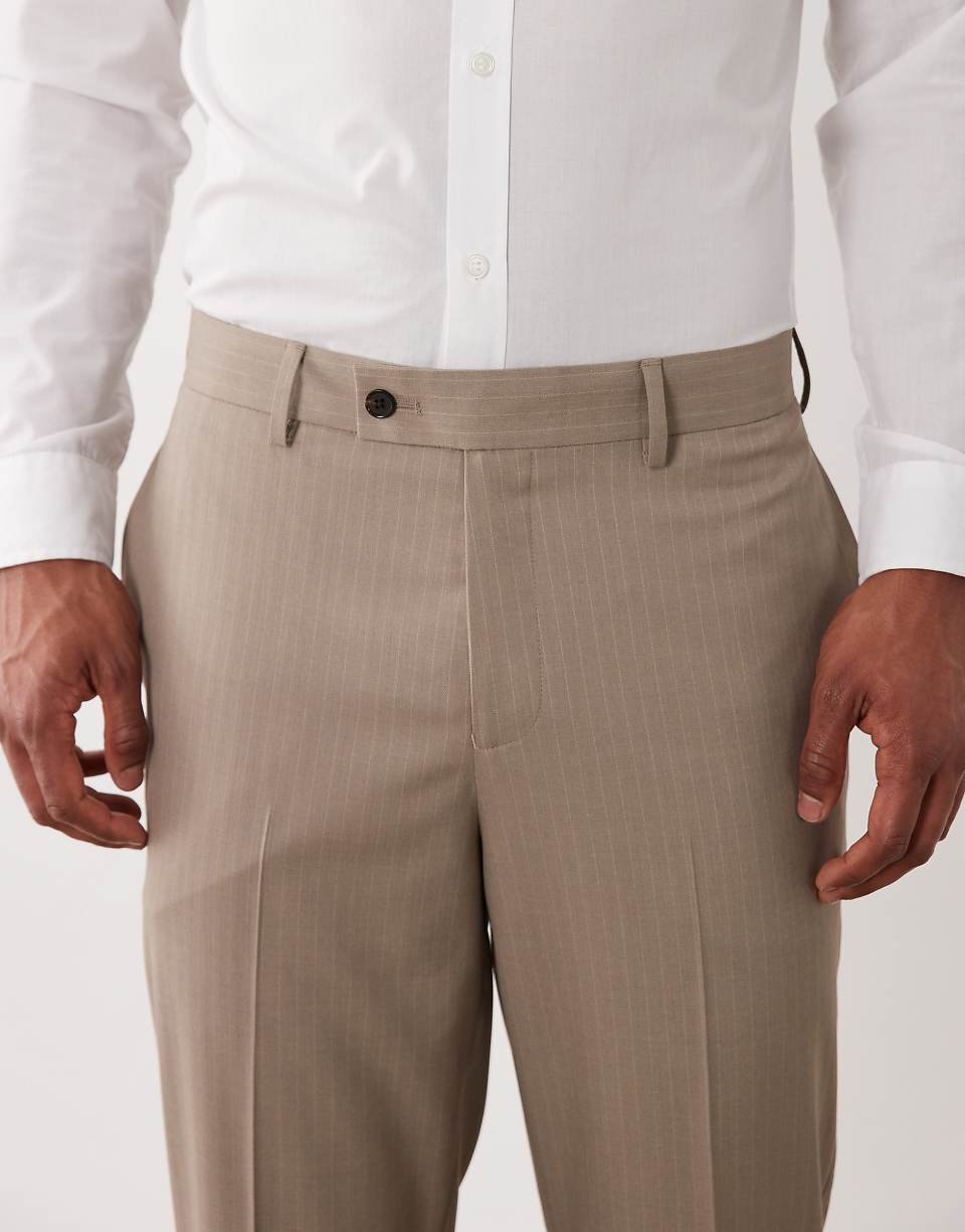 Pantalon ajusté fuselé à fines rayures - Taupe