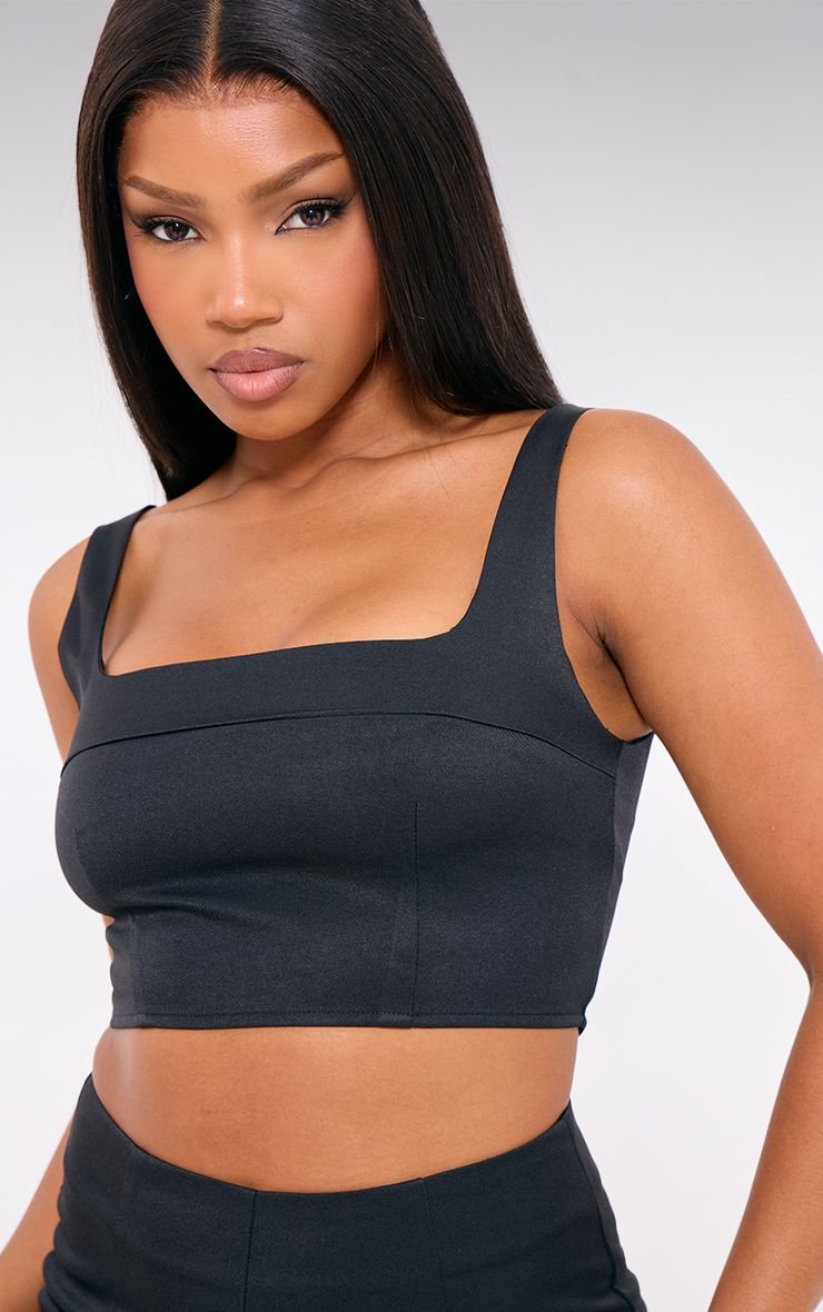 Crop top ajusté col droit b coutures