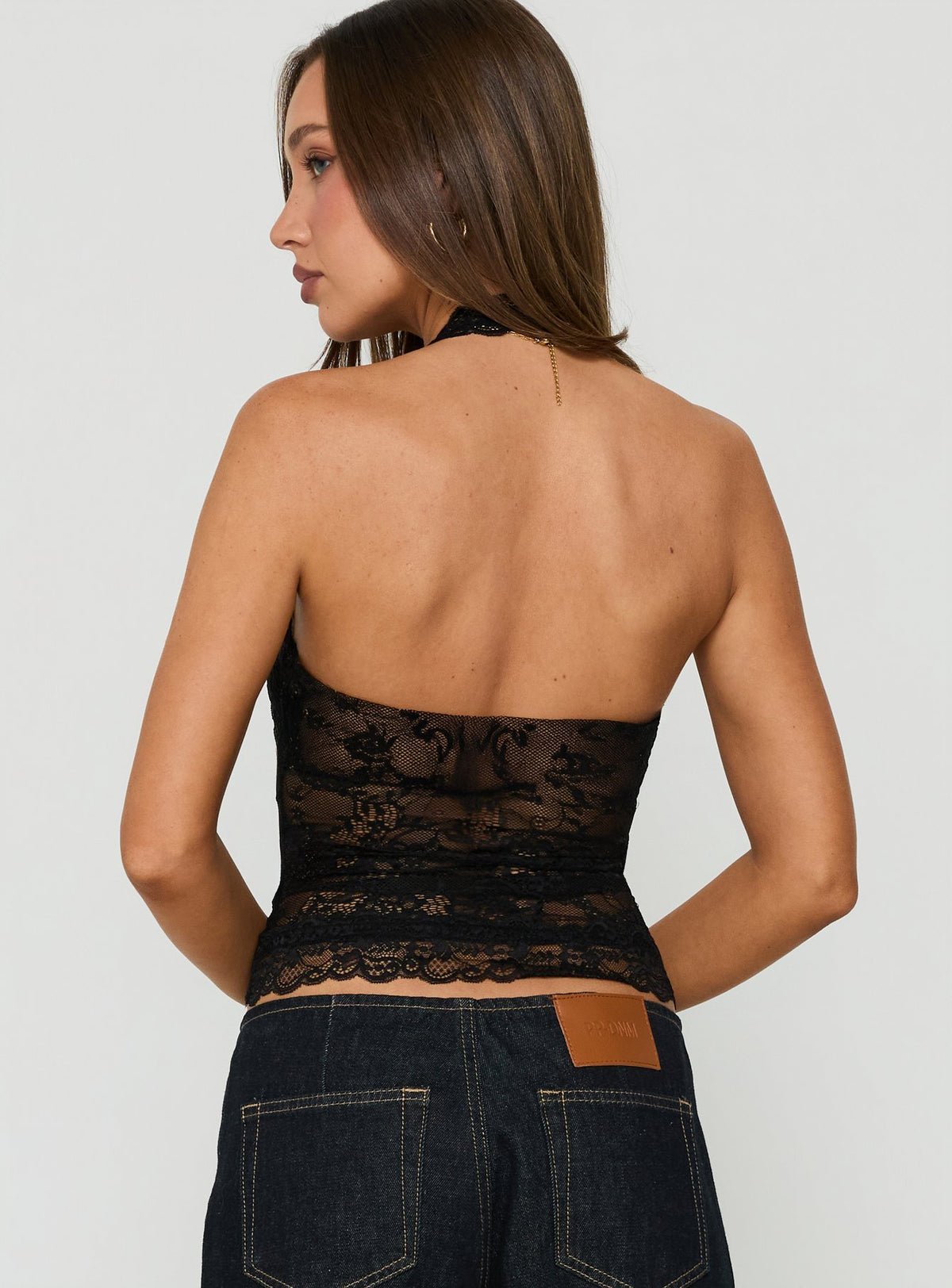 Cropped lace halter top