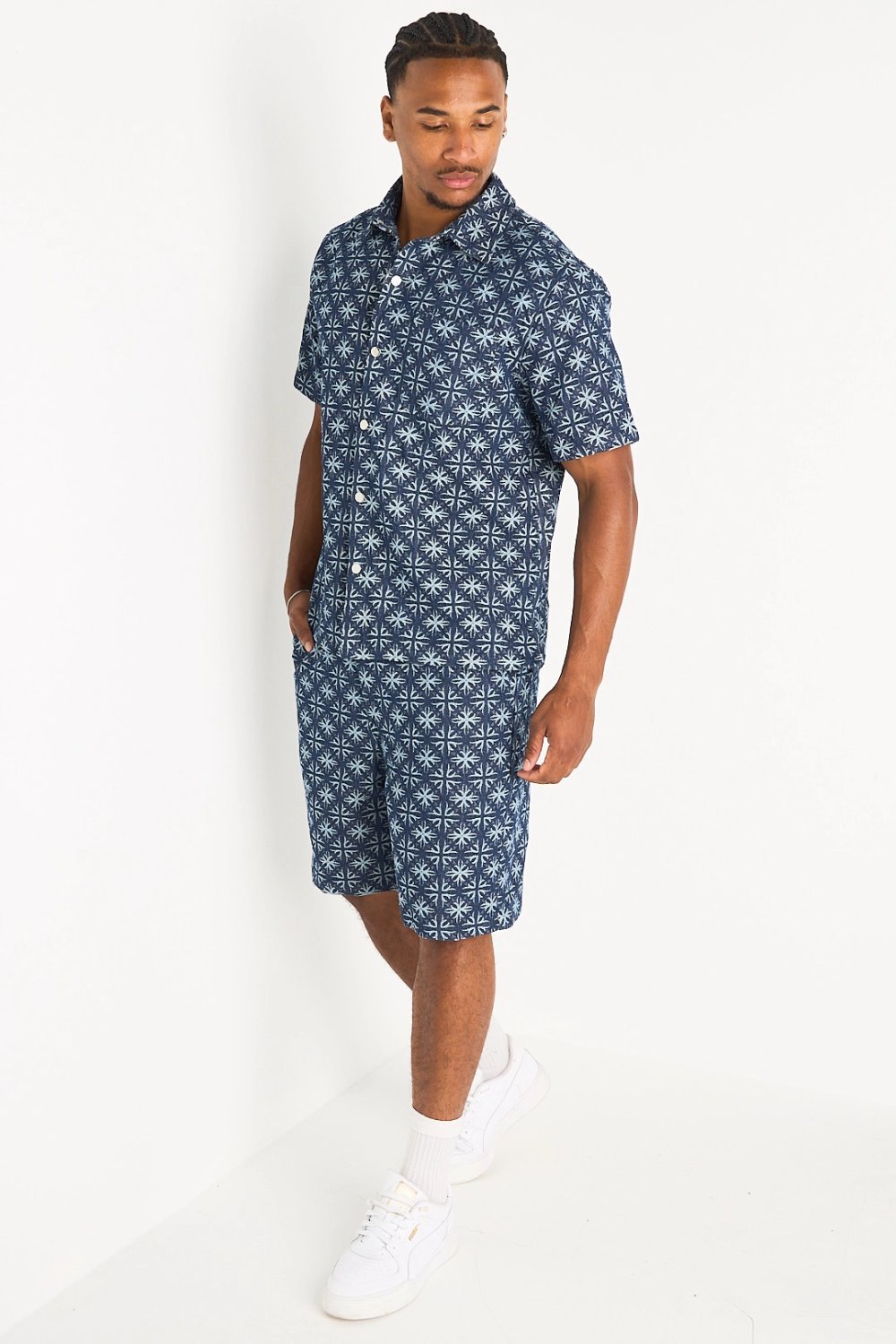 Ensemble chemise et short en jean étoiles bleu foncé