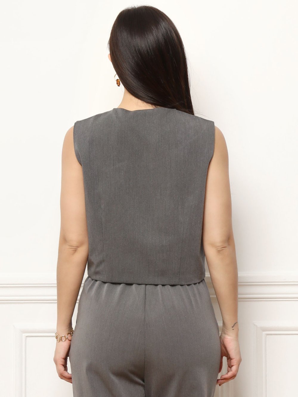 Dark grey short three-button waistcoat