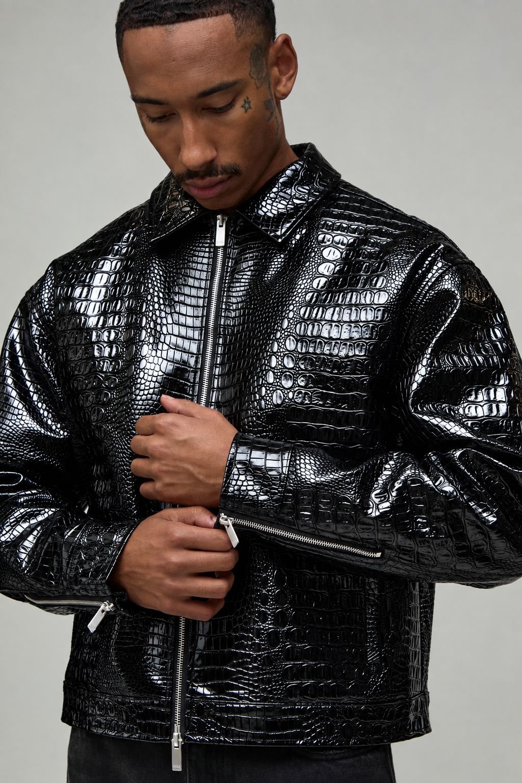 Faux croc Harrington jacket