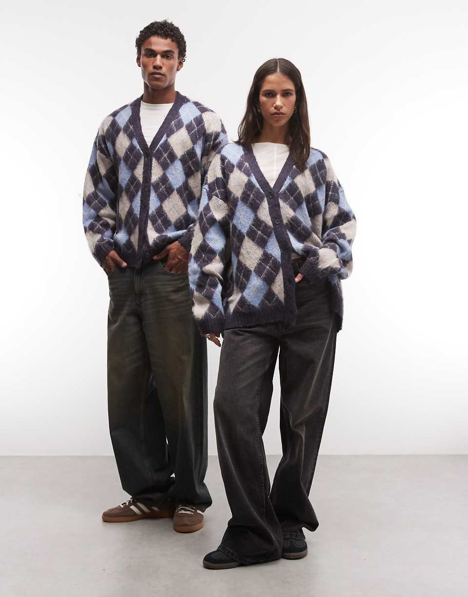 Cardigan oversize unisexe b losanges byed w zra9