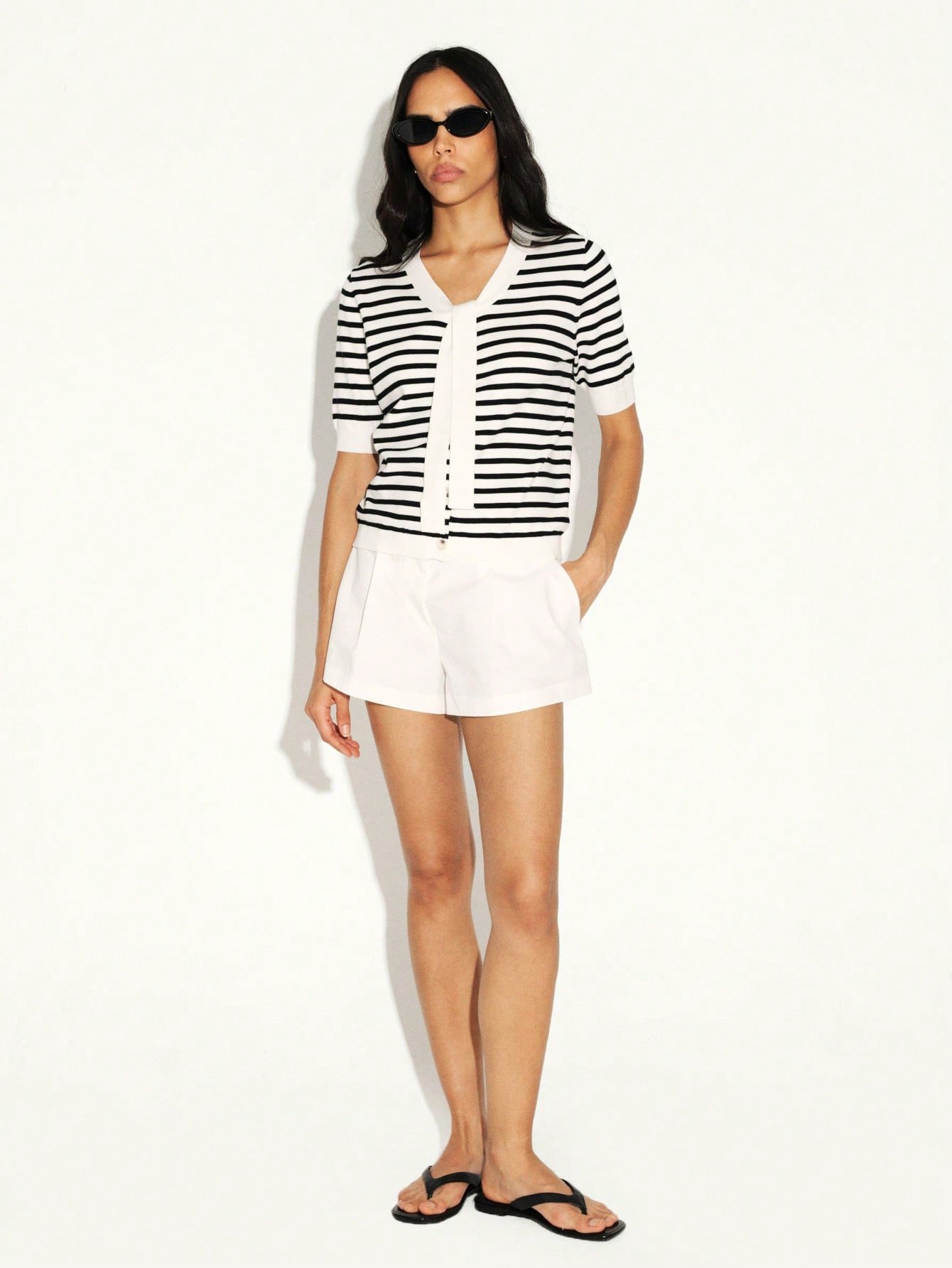 Cardigan rayé boutonné à col en V