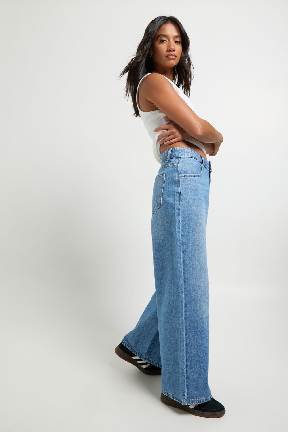 Mid blue mid-rise boyfriend jeans - Petite