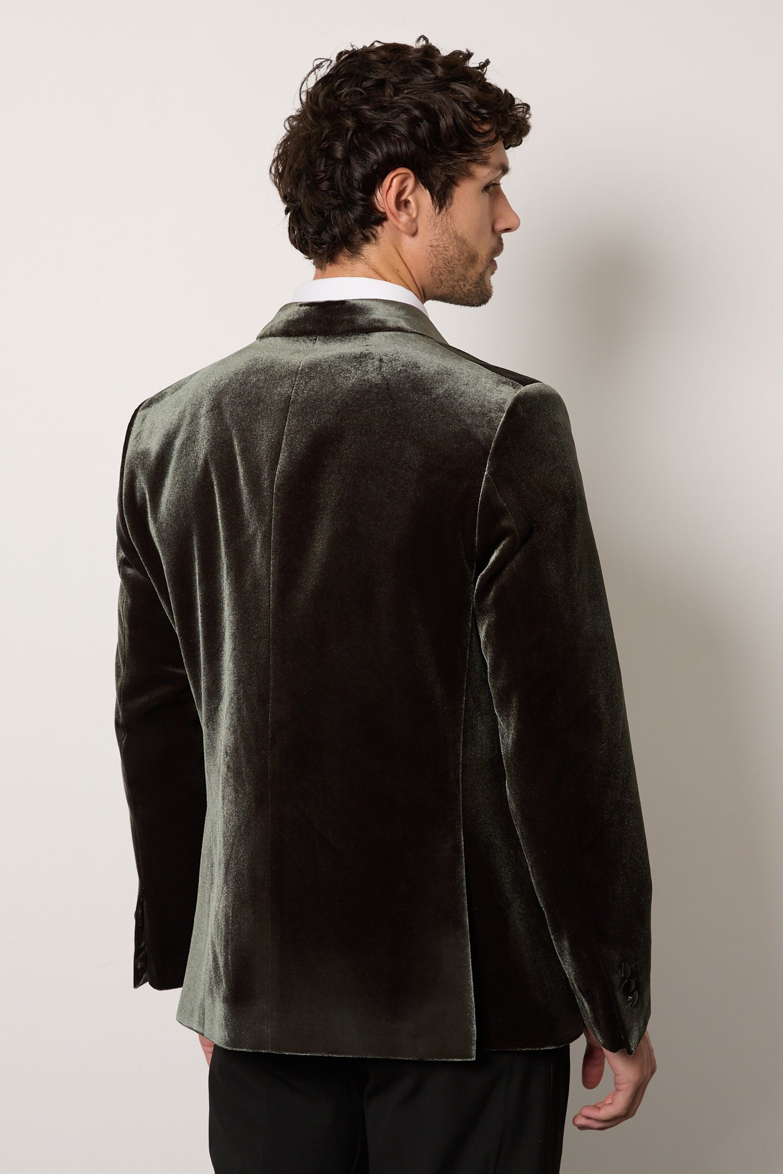 Veste de smoking croisée en velours vert mousse