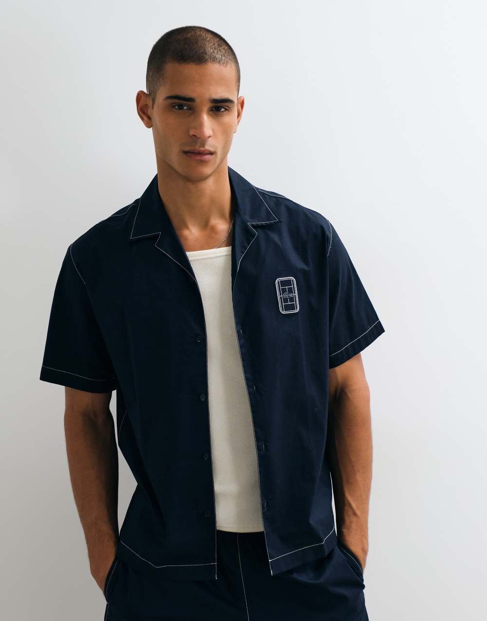 Revere collar short sleeve polo in navy