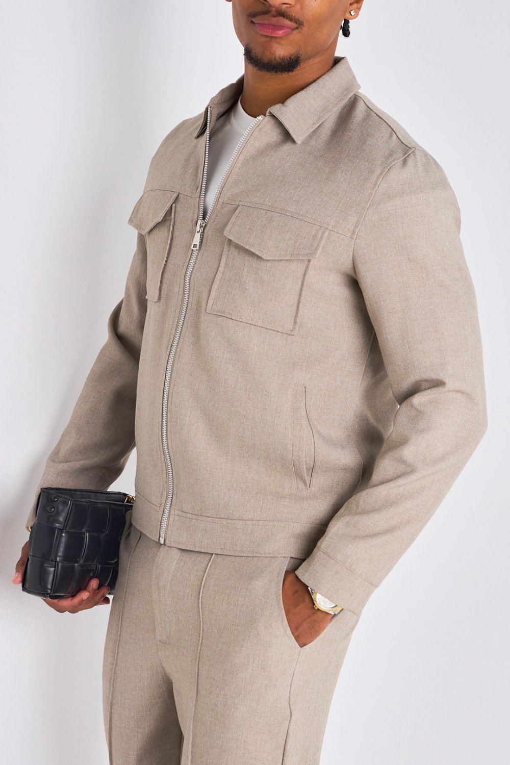 Beige jacket and straight trousers set