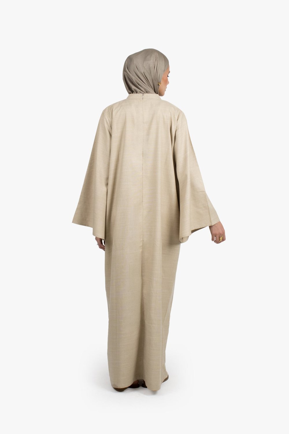 Abaya à pompons perlés - Beige