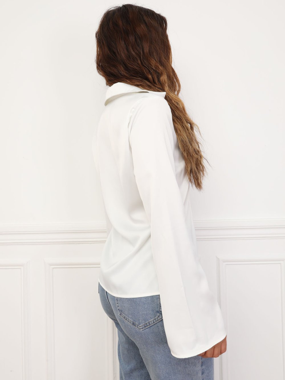 White satin tie-front blouse