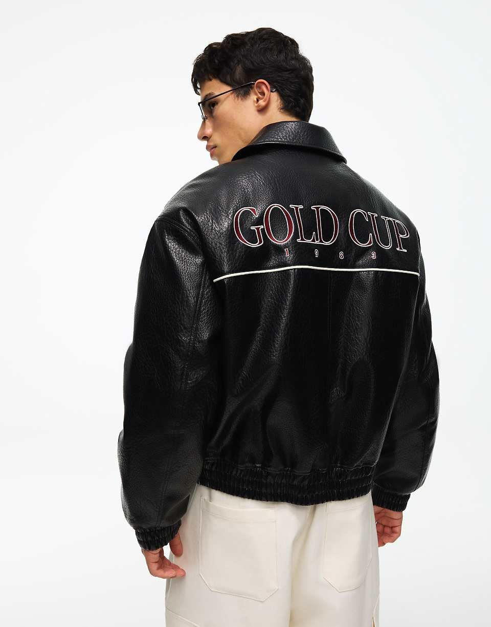 Faux leather jacket with graphic print - Black