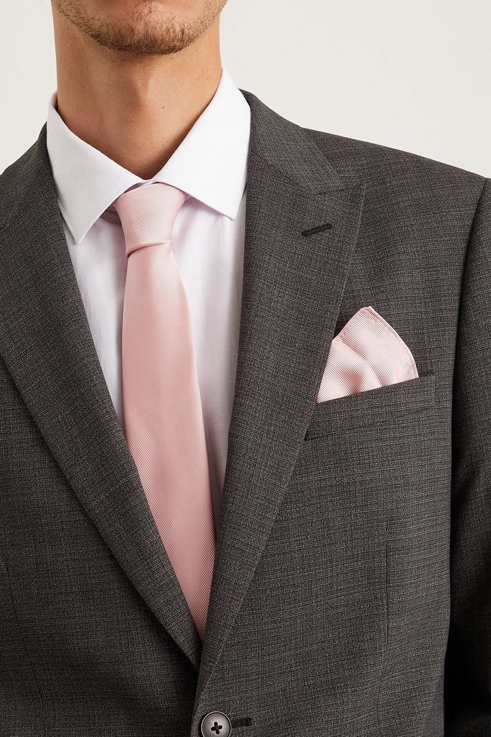 Ensemble cravate slim w pochette rose fat7
