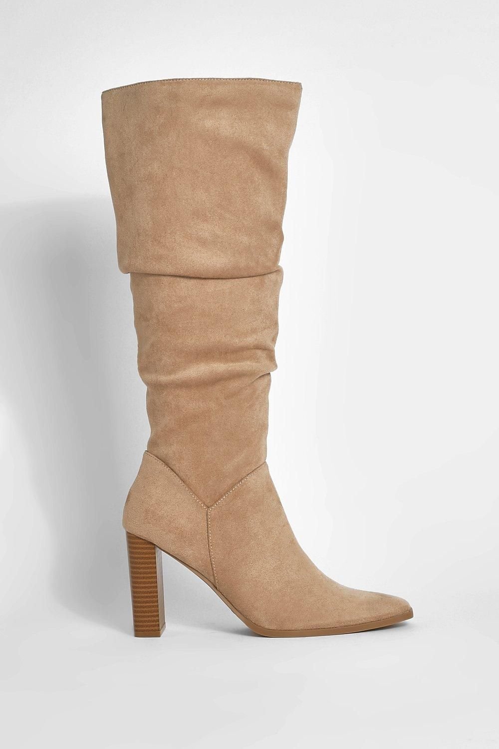 Slouchy block-heel faux suede knee-high boots