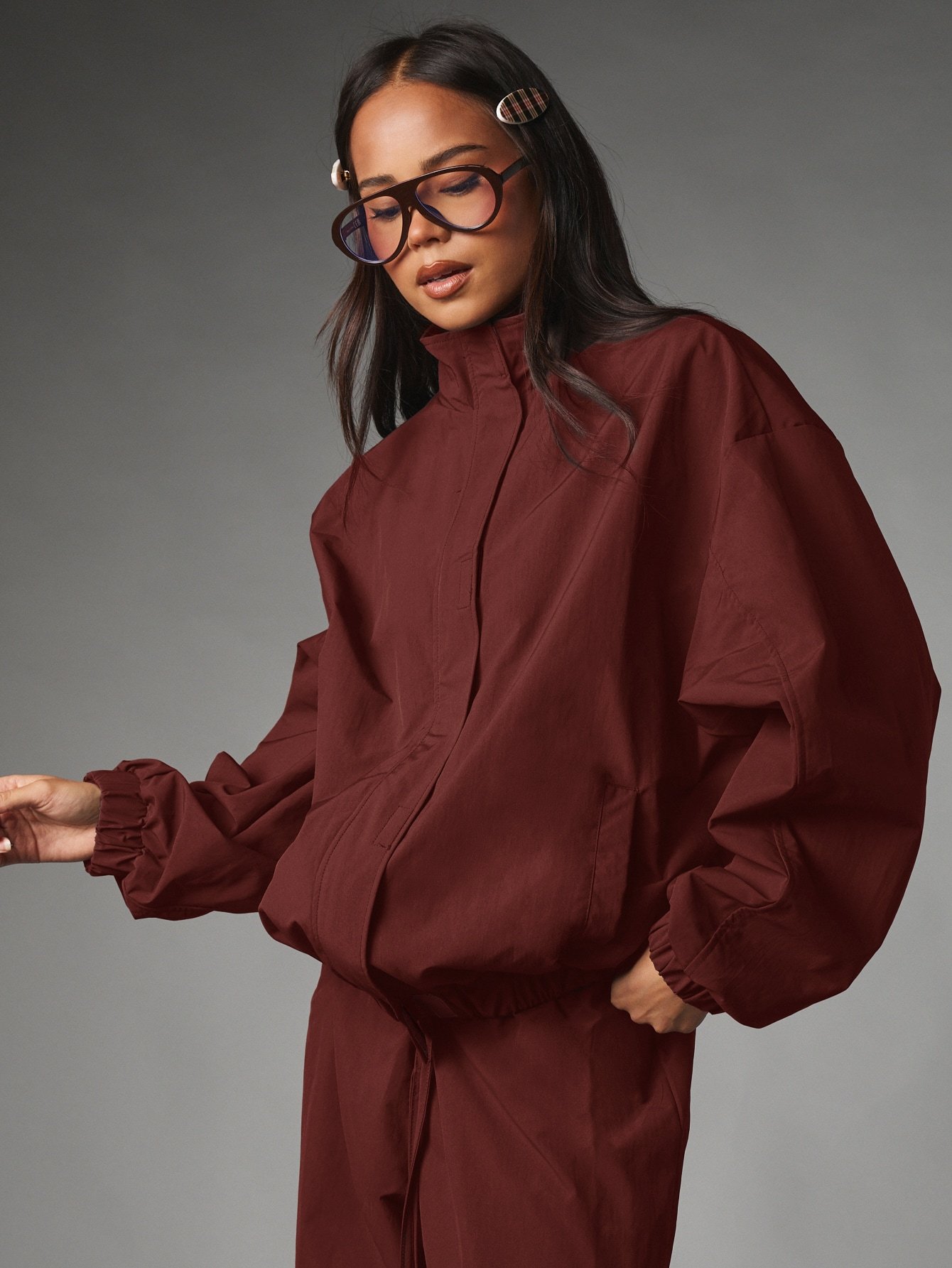 Blouson Bomber Oversize À Manches Bouffantes Et Poignets Élastiqués
