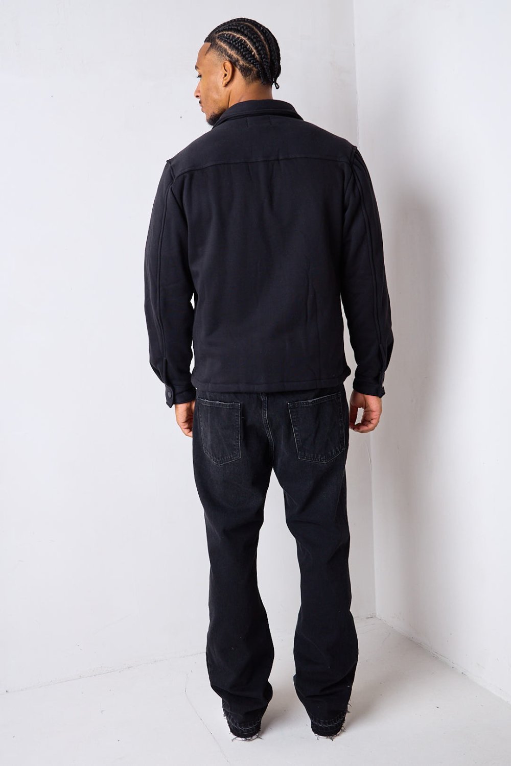Black fleece-lined overshirt jacket