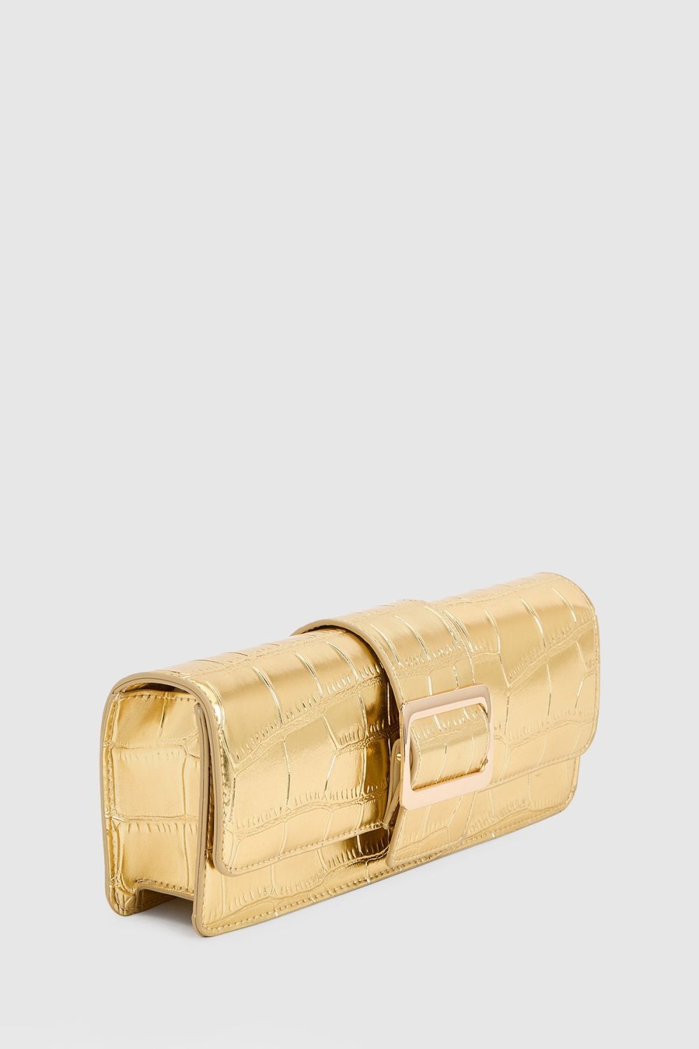 Rectangular metallic clutch bag with buckle
