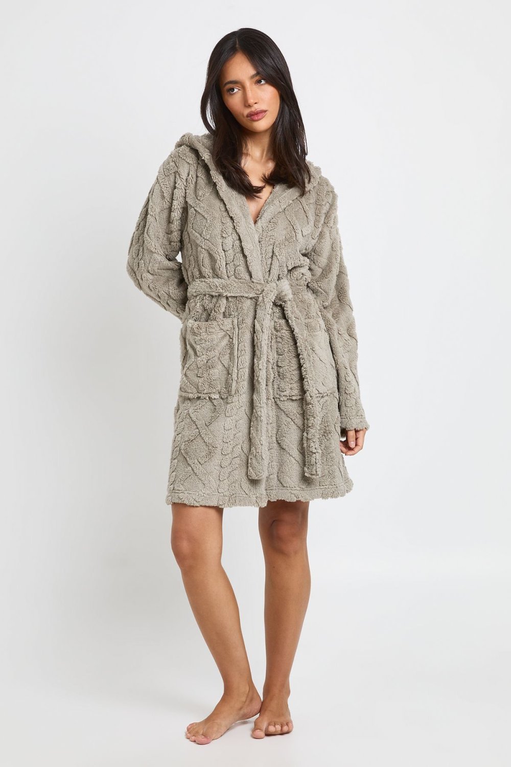 Robe de chambre courte en polaire à capuche