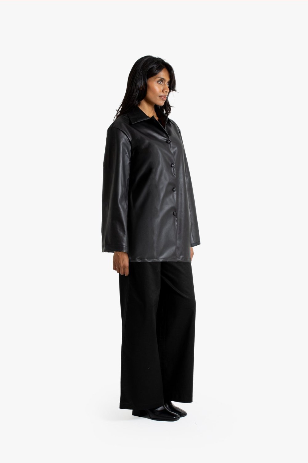Veste chemise en similicuir - Noir