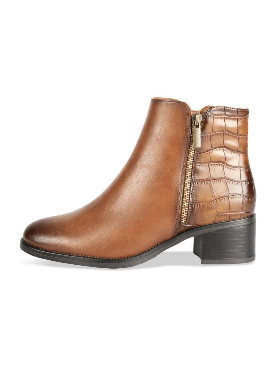 Bottines talon carré chkel croco cognac