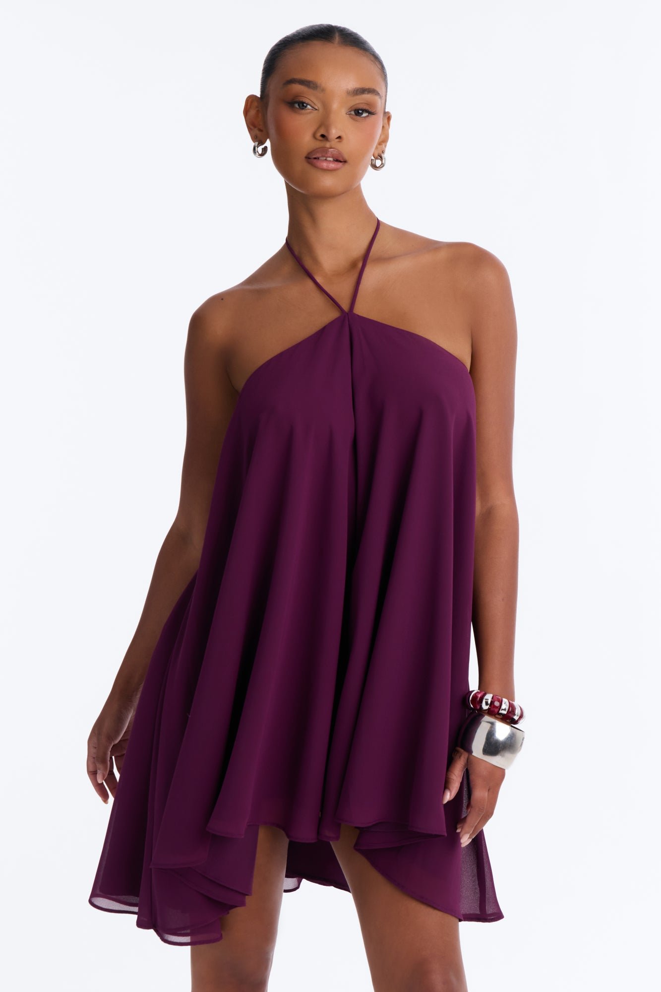 Backless chiffon mini dress