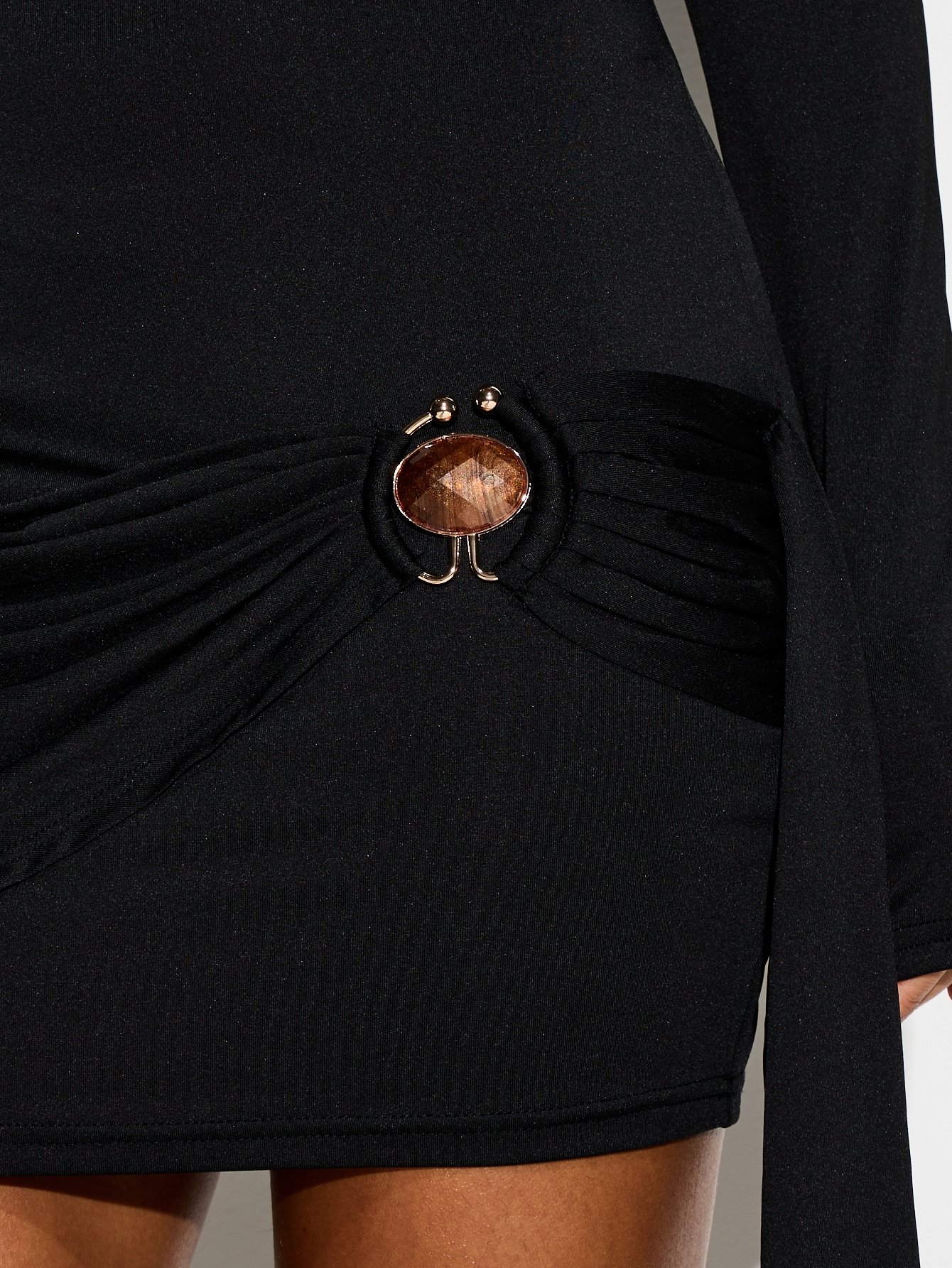 Bodycon mini dress with shoulder pads and tie waist
