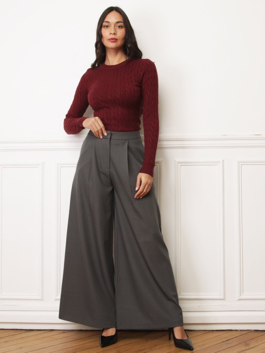 Pantalon tailleur wide leg gris