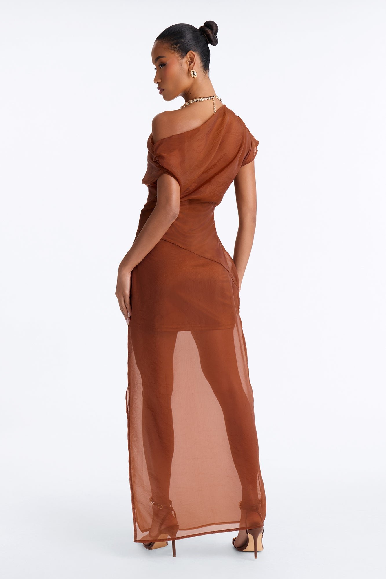 Off shoulder taffeta maxi dress