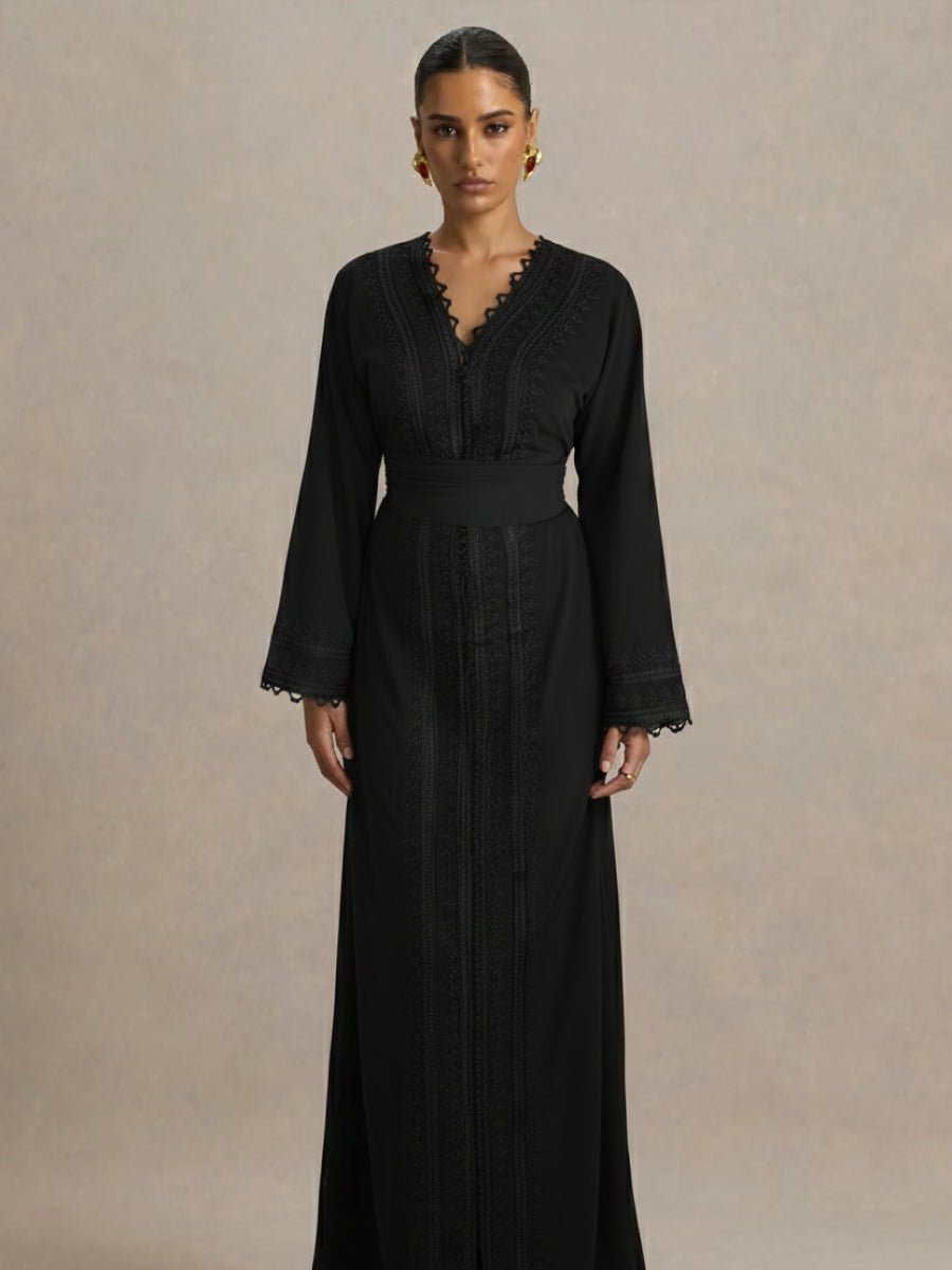 Caftan b crêpe de soie sobre k7el