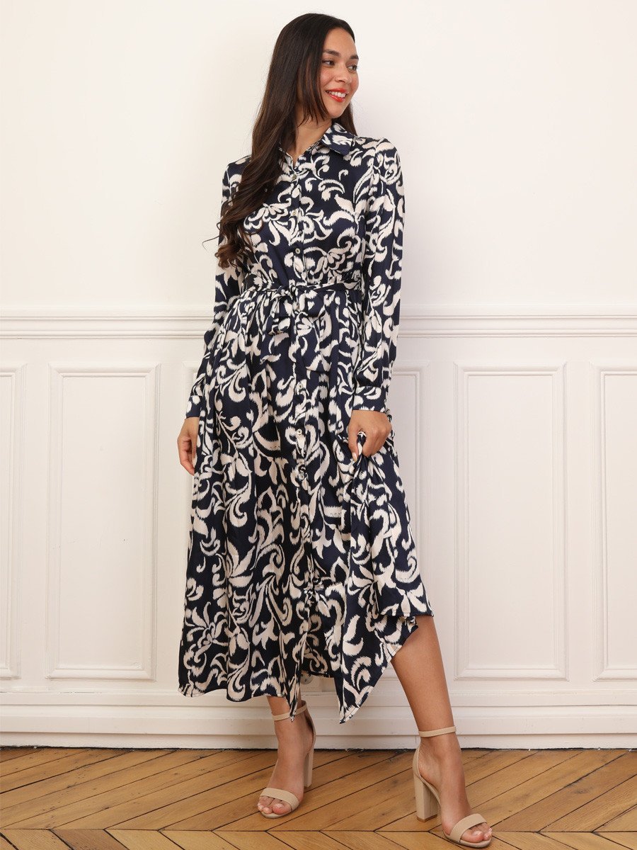Blue patterned shirt maxi dress