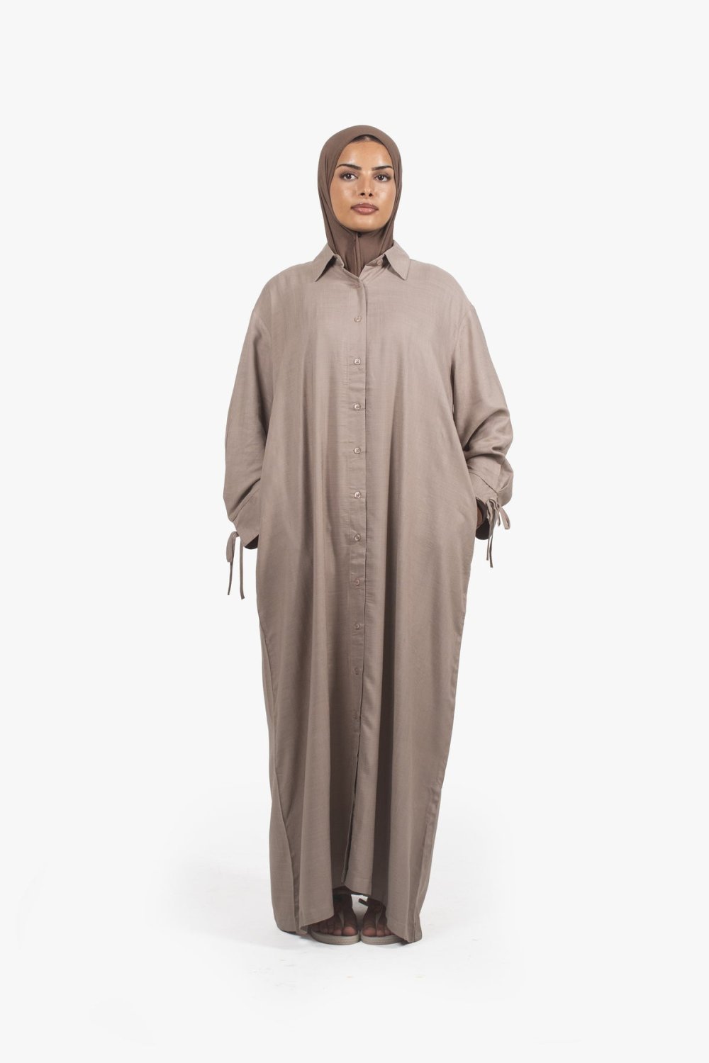 Button-down shirt abaya - Taupe