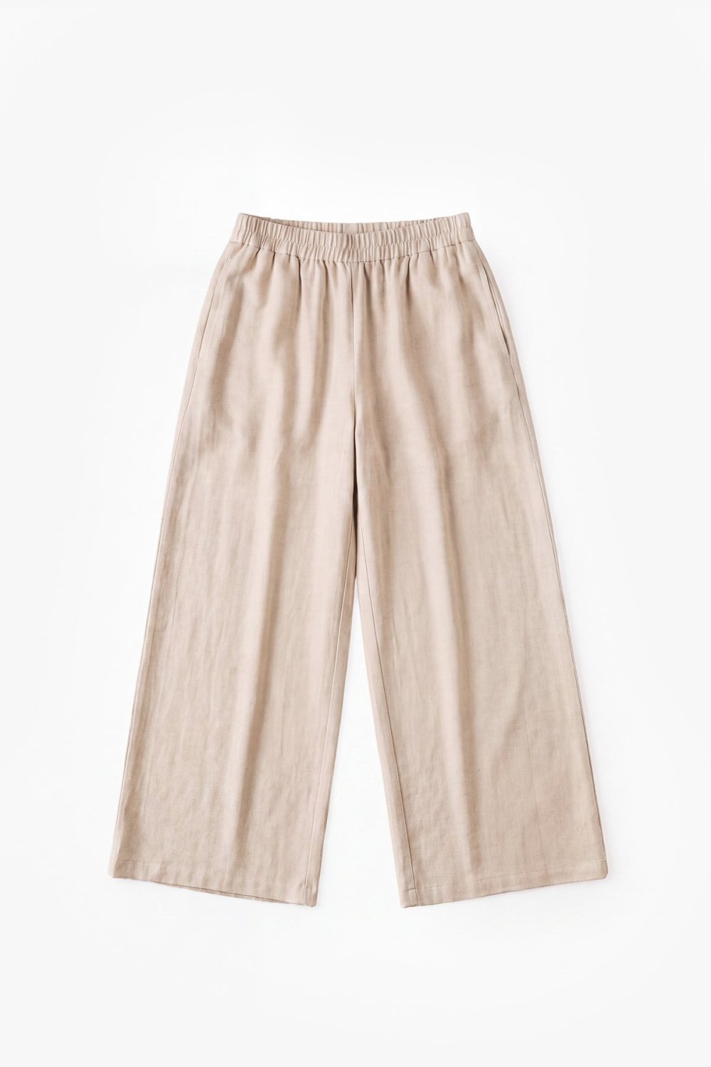 Pantalon large en coton à pli marqué - Beige