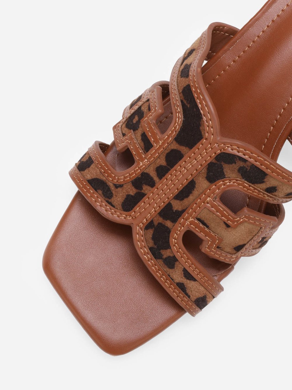 Mules léopard à talon large en toile