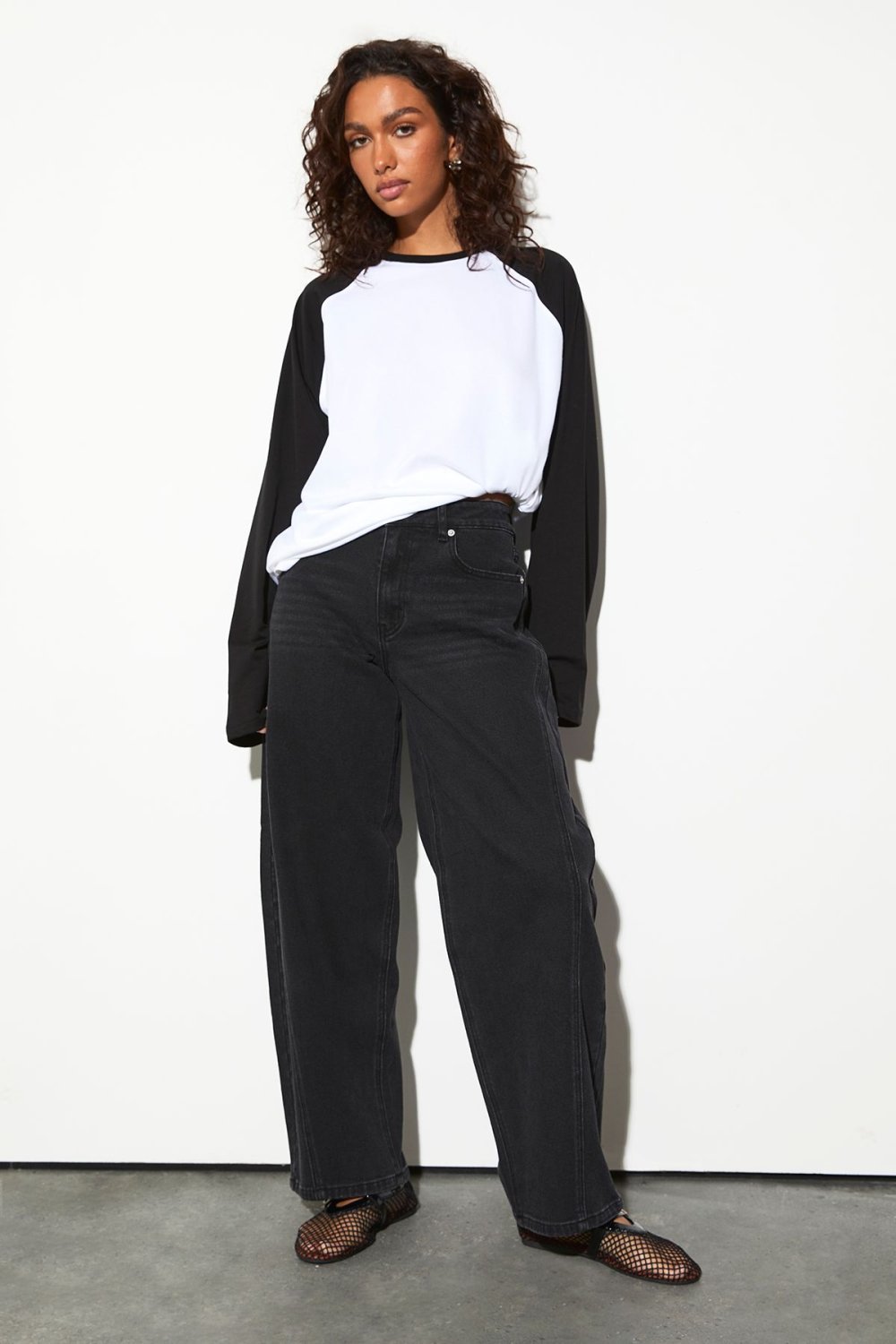 Washed black mid-rise barrel leg jeans