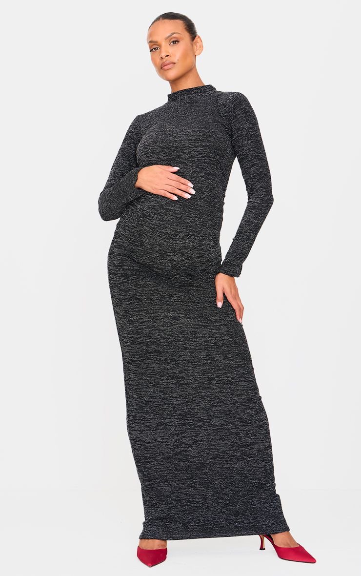 Robe Longue De Maternité À Manches Longues Noire Pailletée
