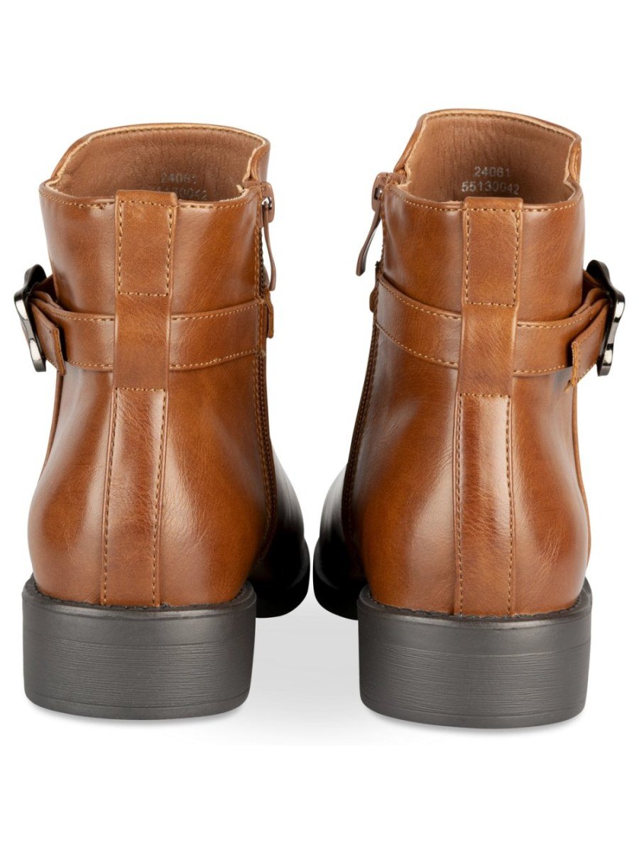 Cognac ankle boots with buckle strap